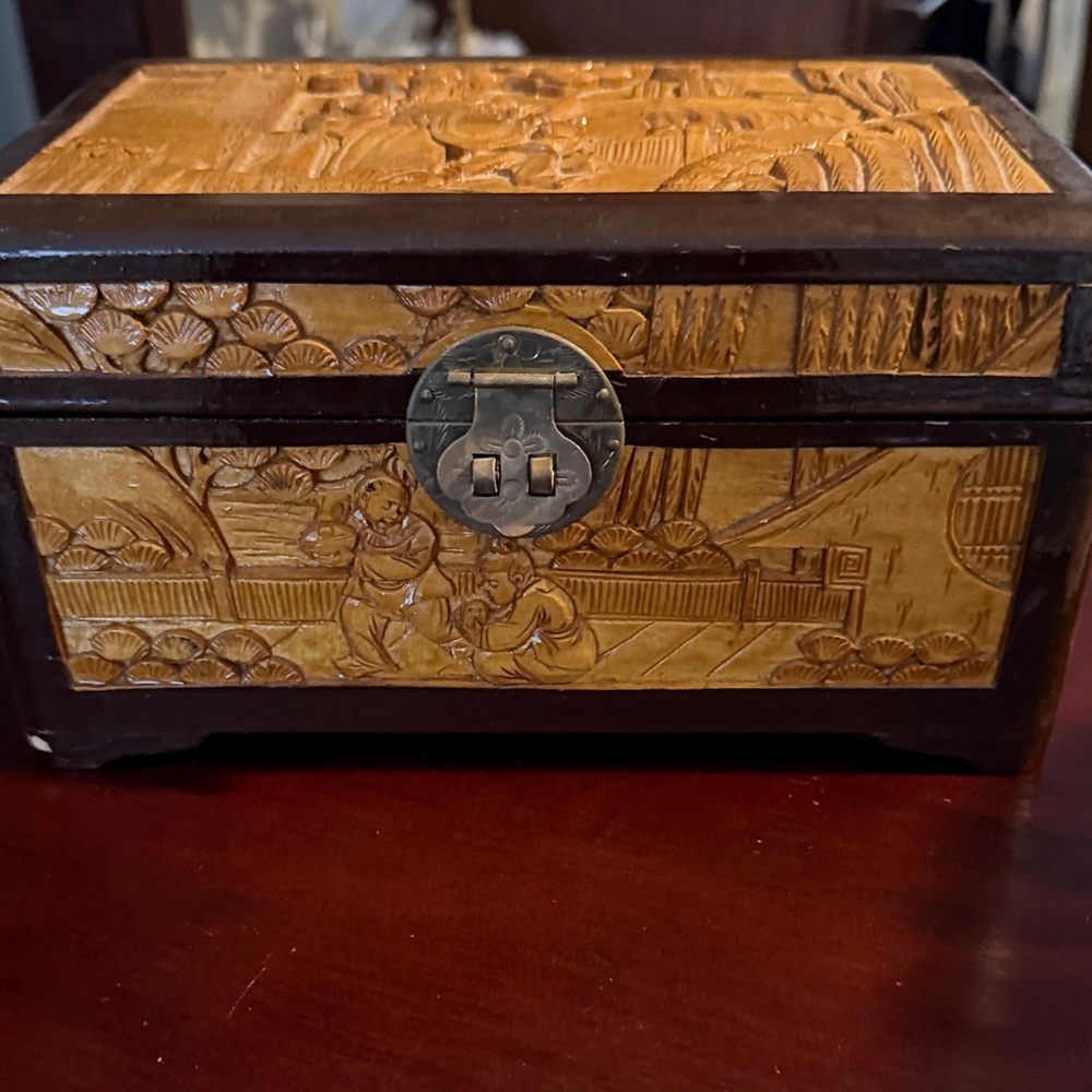 Hand carved wooden decorative box